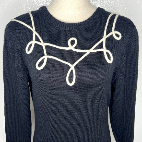 VINTAGE 1980s John Richard Sweater Dress Midi Knit Black Cream Midi Size Medium - Picture 2 of 8